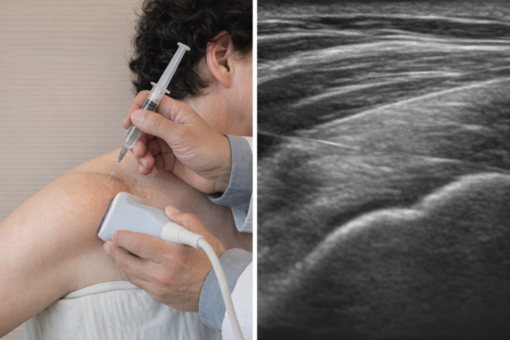 Ultrasound-guided shoulder injection with real-time musculoskeletal ultrasound imaging used for accurate needle placement